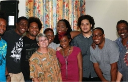 Seen here Jenny Tryhane the founder of UCT with some of the musicians at the first session.