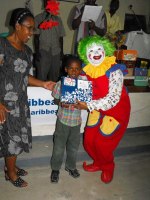 Annie the clown  with Rev Maud in the Methodist church in Petit Gouve. 