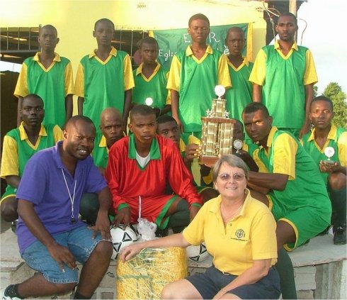 United Caribbean Trust founder Jenny Tryhane in Haiti promoting sports evangelism