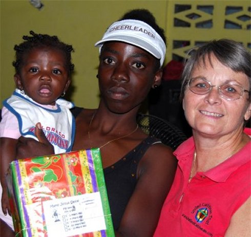 United Caribbean Trust founder Jenny Tryhane in Haiti with the Make Jesus Smile shoebox project