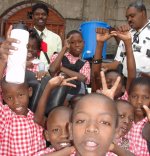 Children of Bethesda school receiving their Sawyer Filter Community Unit
