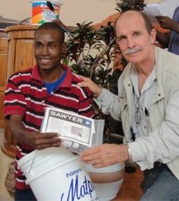 Seen here Don Warren the founder in Haiti immediately after the Haiti distributing Sawyer Point One Water Filters in the Yolanda Thervil Foundation.