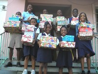 St Silas students with the Make Jesus Smile Christmas shoeboxes