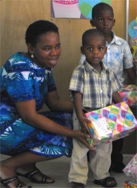 Thanks to the children of the Hawthorn Methodist church in Barbados that beautifully wrapped and packed these boxes for the Methodist children in Haiti.