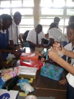 Queens College Secondary School in Barbados pack Easter Make Jesus Smile shoeboxes  Easter 2009