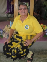 Jenny in her wrap made by the Maroons in Suriname