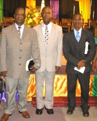 Bishop Lizimba, Malawi National Overseer of the Full Gospel Church of God,  the newly appointed  Administrative Bishop , Bishop Brewster and  Pastor Duncan Mboma of Malawi 