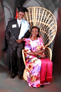 Seen here Mathius Luwaga and Ruth at his Graduation from Makerere University.