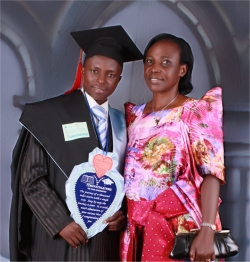 Seen here Mathius Luwaga and Ruth Lugwana at his Graduation from Makerere University.