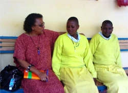 Dr Veronica with some of the girls at Christ the Kings school in Kalisizo